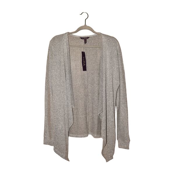 LONG TALL SALLY NEW $75 Silver Sparkle Waterfall Jersey‎ Cardigan Lightweight XS - Picture 1 of 3
